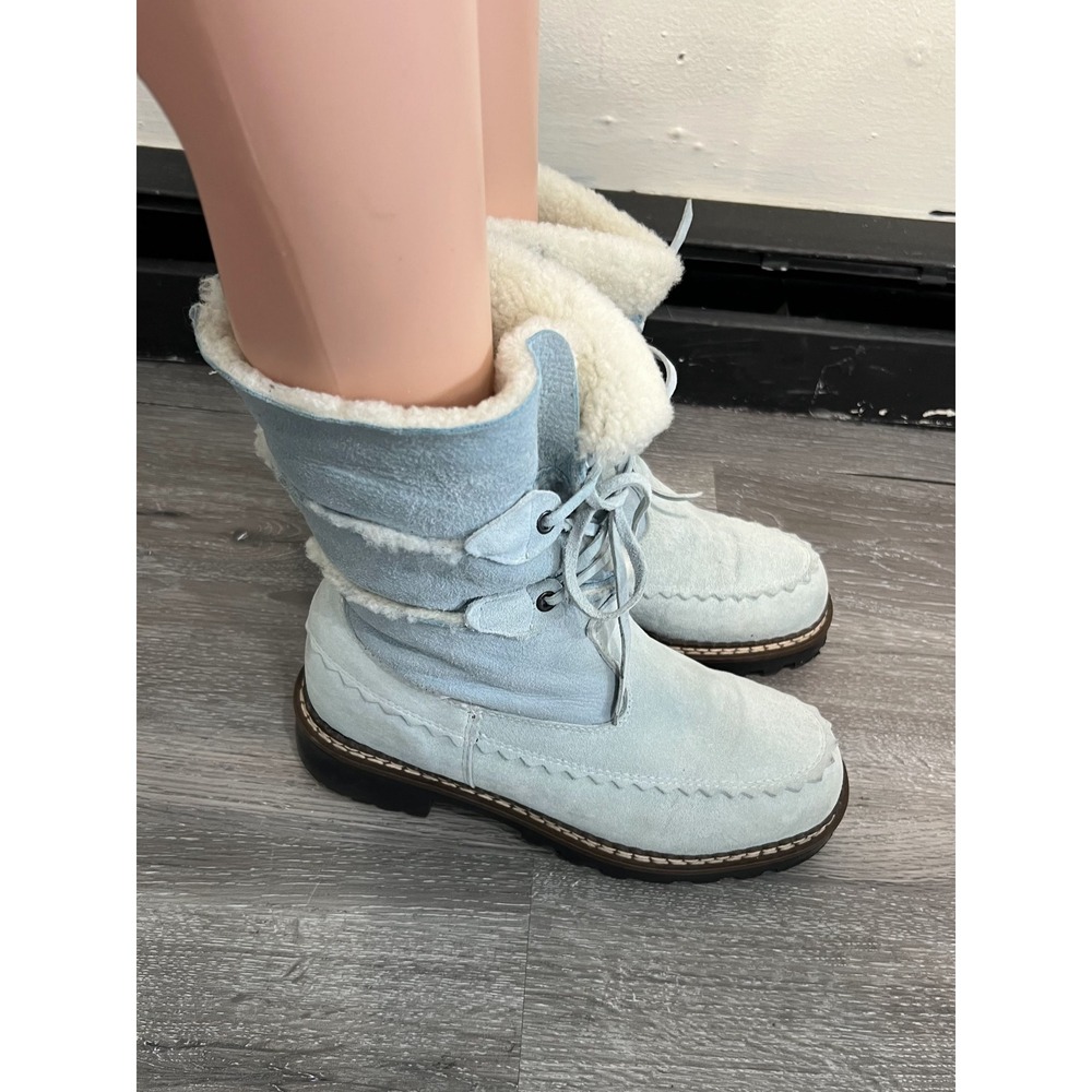 Blondo Light Blue Suede Genuine Shearling Waterproof Winter Snow Boots Size 7.5B